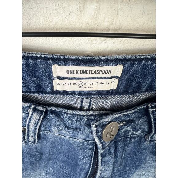One X One Teaspoon Women's Denim High Waist Bonita Shorts High-Rise Blue Size 26 - Picture 2 of 6